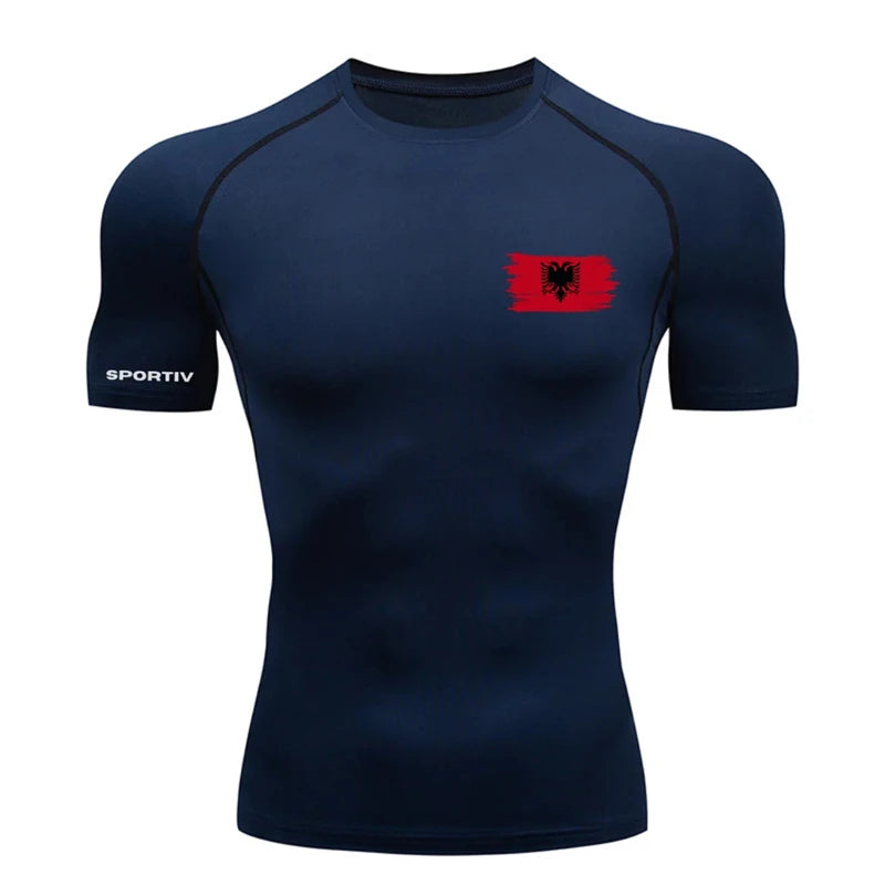 Patriotic Compression Shirt for Men Flag Print Short Sleeve Tops Baselayer Athletic Quick Dry Gym Workout Running T-shirts Tees