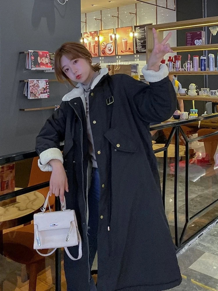 Down Cotton Parkas Jacket Women's Mid-length Over The Knee 2025 New Korean Loose Fashion Winter Padded Female Thickened