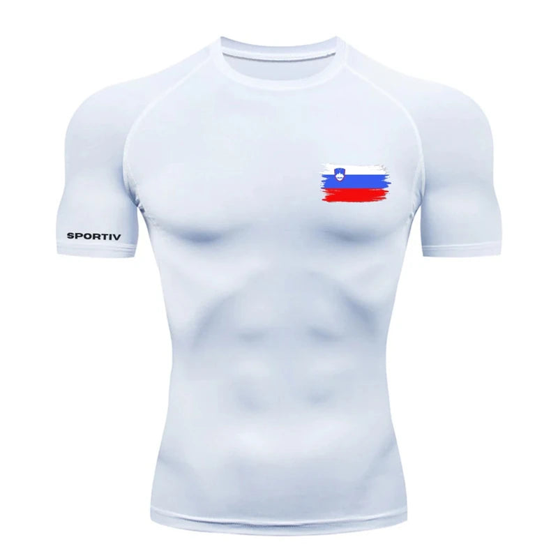 Patriotic Compression Shirt for Men Flag Print Short Sleeve Tops Baselayer Athletic Quick Dry Gym Workout Running T-shirts Tees