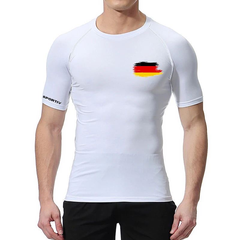Patriotic Compression Shirt for Men Flag Print Short Sleeve Tops Baselayer Athletic Quick Dry Gym Workout Running T-shirts Tees