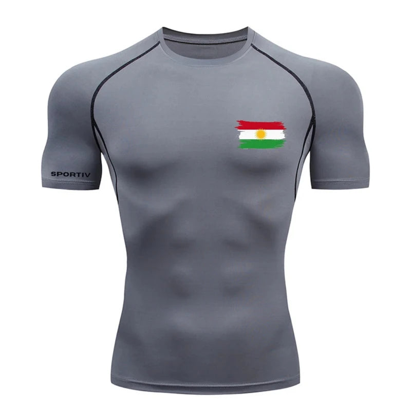 Patriotic Compression Shirt for Men Flag Print Short Sleeve Tops Baselayer Athletic Quick Dry Gym Workout Running T-shirts Tees