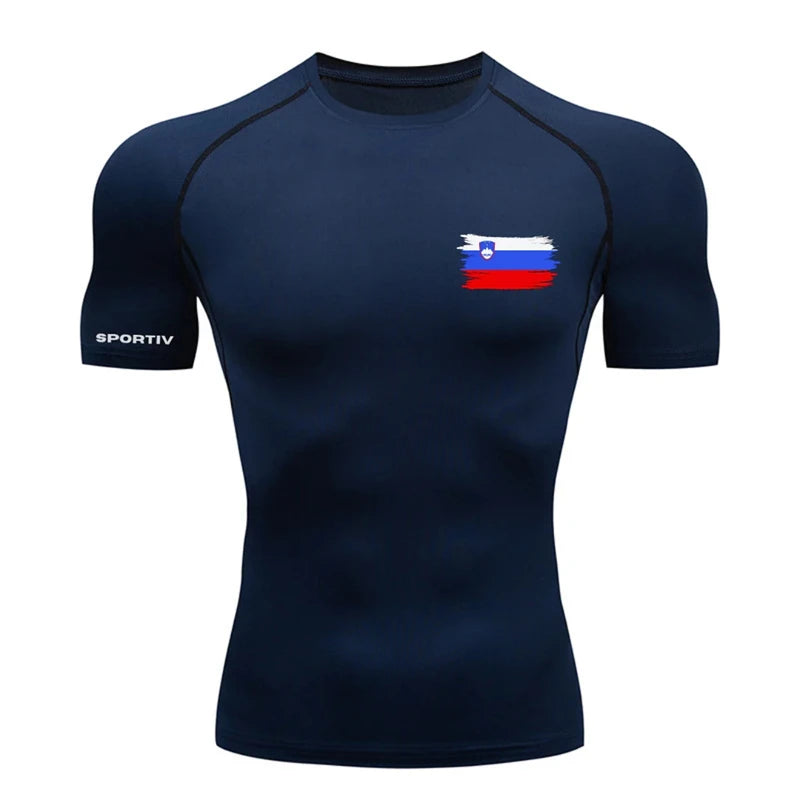 Patriotic Compression Shirt for Men Flag Print Short Sleeve Tops Baselayer Athletic Quick Dry Gym Workout Running T-shirts Tees
