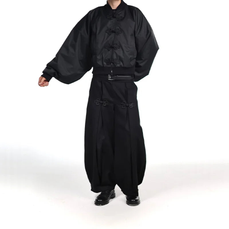 Chinese Knot Button Short Jacket Women Wide Sleeve Zipper Coat Stand Chic Fashion Outwear 2025 New Autumn Stylish Lady Coats