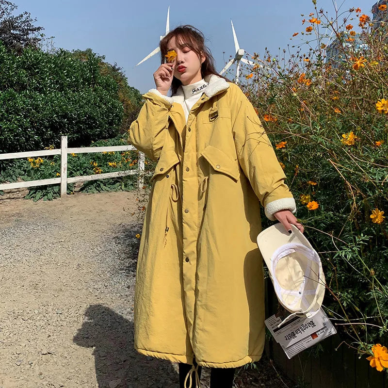 Down Cotton Parkas Jacket Women's Mid-length Over The Knee 2025 New Korean Loose Fashion Winter Padded Female Thickened