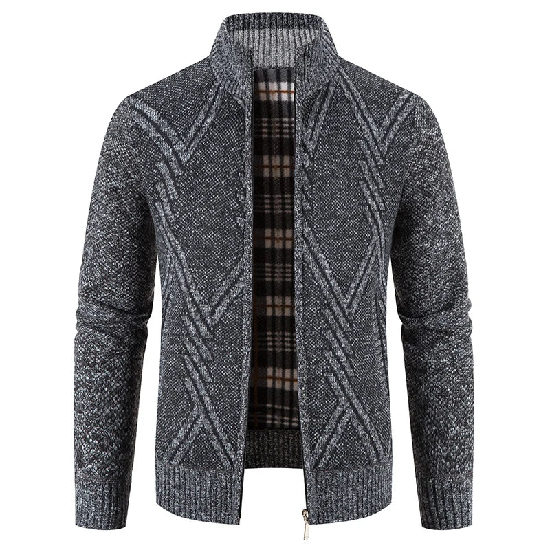 Winter Men's Fleece Cardigan Christmas Knit Sweater Coat Business Casual Jacket High Quality Male Wool Cashmere Clothing