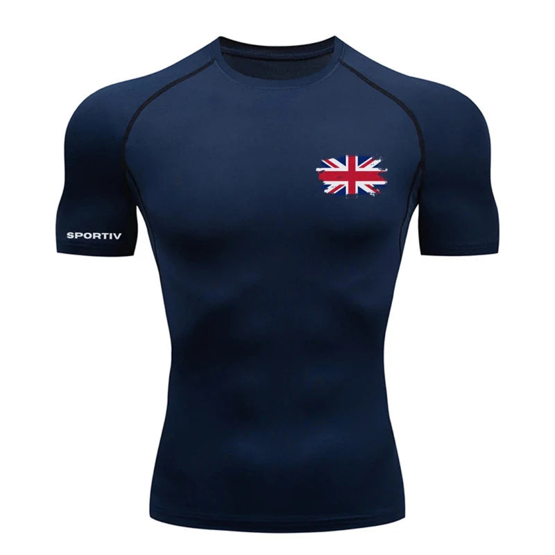 Patriotic Compression Shirt for Men Flag Print Short Sleeve Tops Baselayer Athletic Quick Dry Gym Workout Running T-shirts Tees