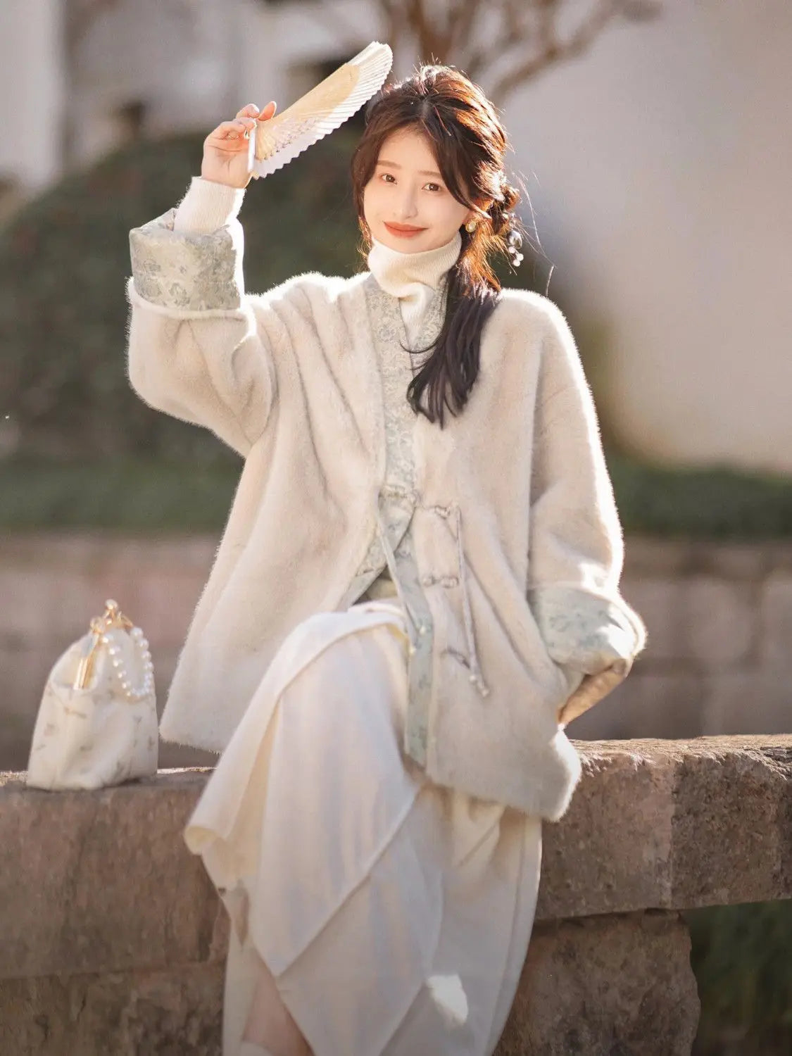 Chinese Style Loose Faux Fur Coat Women 2025 Winter Warm Frog Button Closure Outerwear