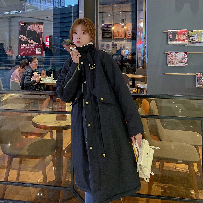 Down Cotton Parkas Jacket Women's Mid-length Over The Knee 2025 New Korean Loose Fashion Winter Padded Female Thickened