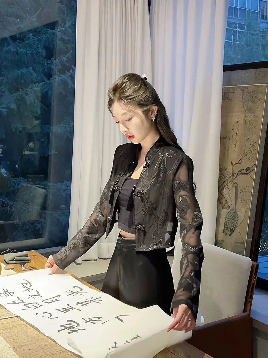 Summer tang suit top shirt qipao jacket chinese style suit costume lady Long-sleeved sunscreen shirt elegant lady cheongsam tops