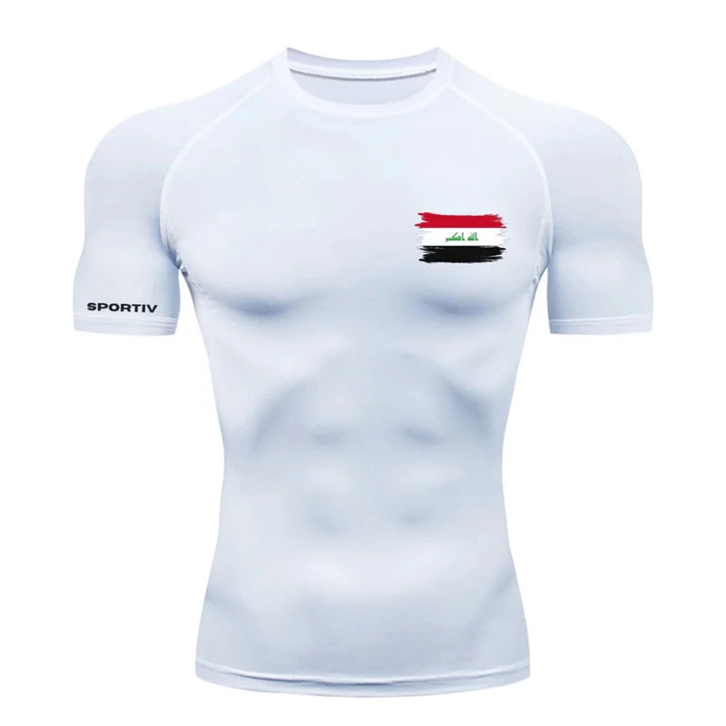 Patriotic Compression Shirt for Men Flag Print Short Sleeve Tops Baselayer Athletic Quick Dry Gym Workout Running T-shirts Tees