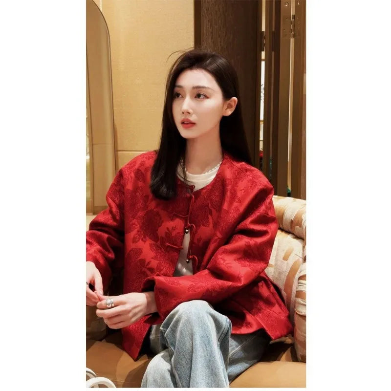 Women's Spring and Autumn New Improved Tang Suit New Chinese Style National Style Red Thick Jacket for New Year's Eve