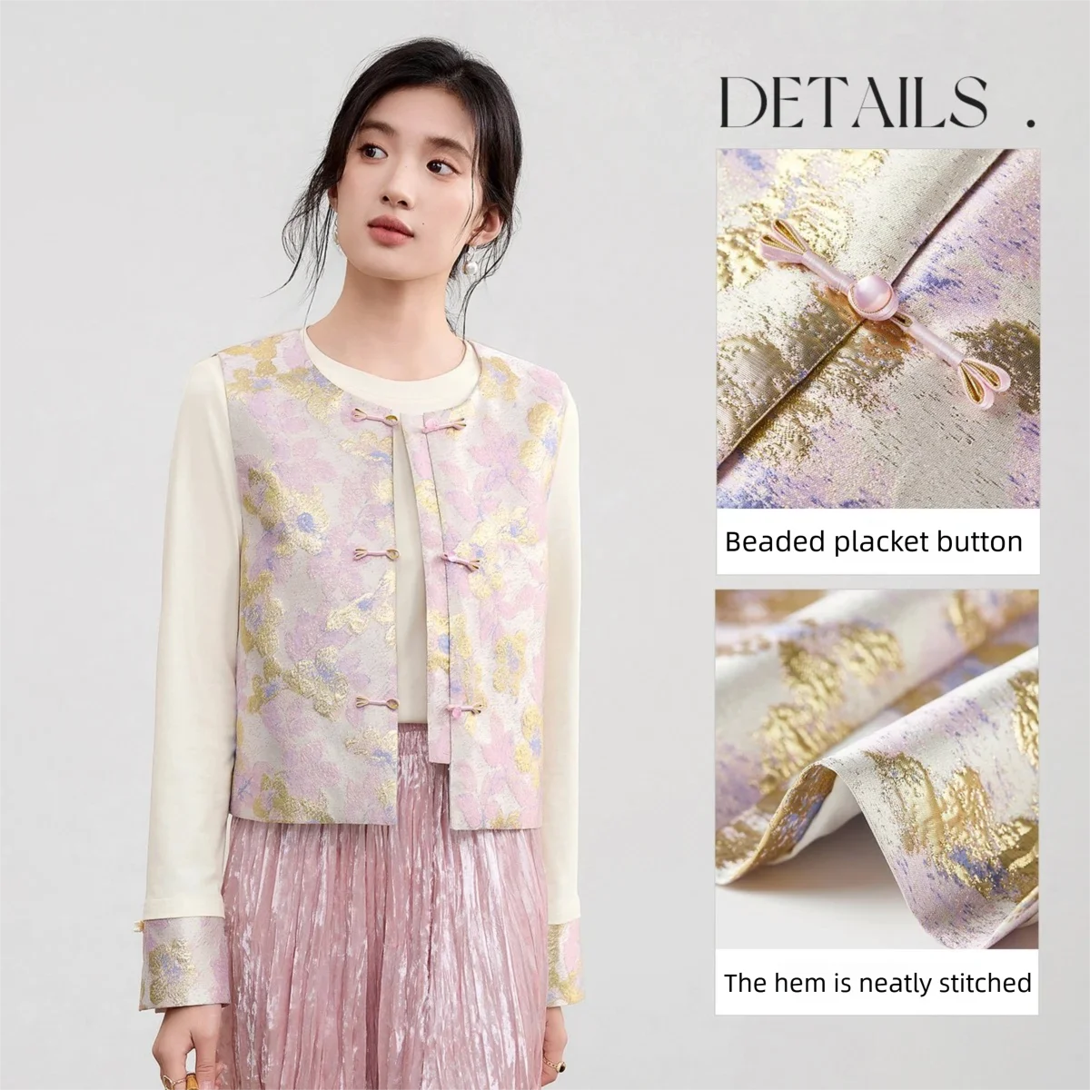 SENTUBILA Woman Jacket Vests National Wind Chinese Style Round-neck Three-color Vest Top Short Sleeveless Vest 153JD1942