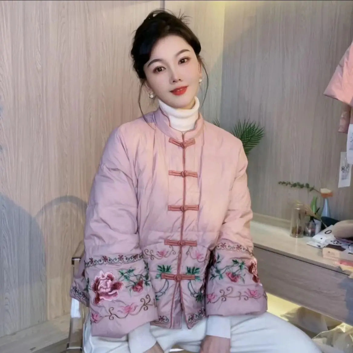 Chinese Style Retro Tang Style Cotton Jacket Women 2025 New Autumn Fashion Pink Womens Coat Casual Female Winter Clothes
