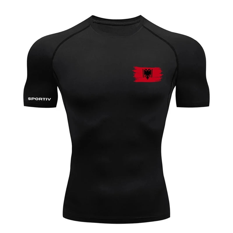 Patriotic Compression Shirt for Men Flag Print Short Sleeve Tops Baselayer Athletic Quick Dry Gym Workout Running T-shirts Tees