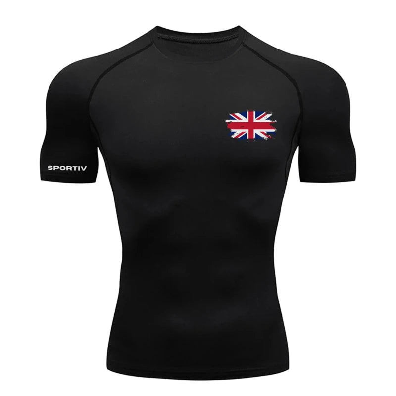 Patriotic Compression Shirt for Men Flag Print Short Sleeve Tops Baselayer Athletic Quick Dry Gym Workout Running T-shirts Tees