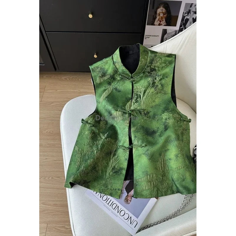 2025 chinese retro style literature art embroidery jacquard vest classical temperament versatile vest trendy graceful singlet