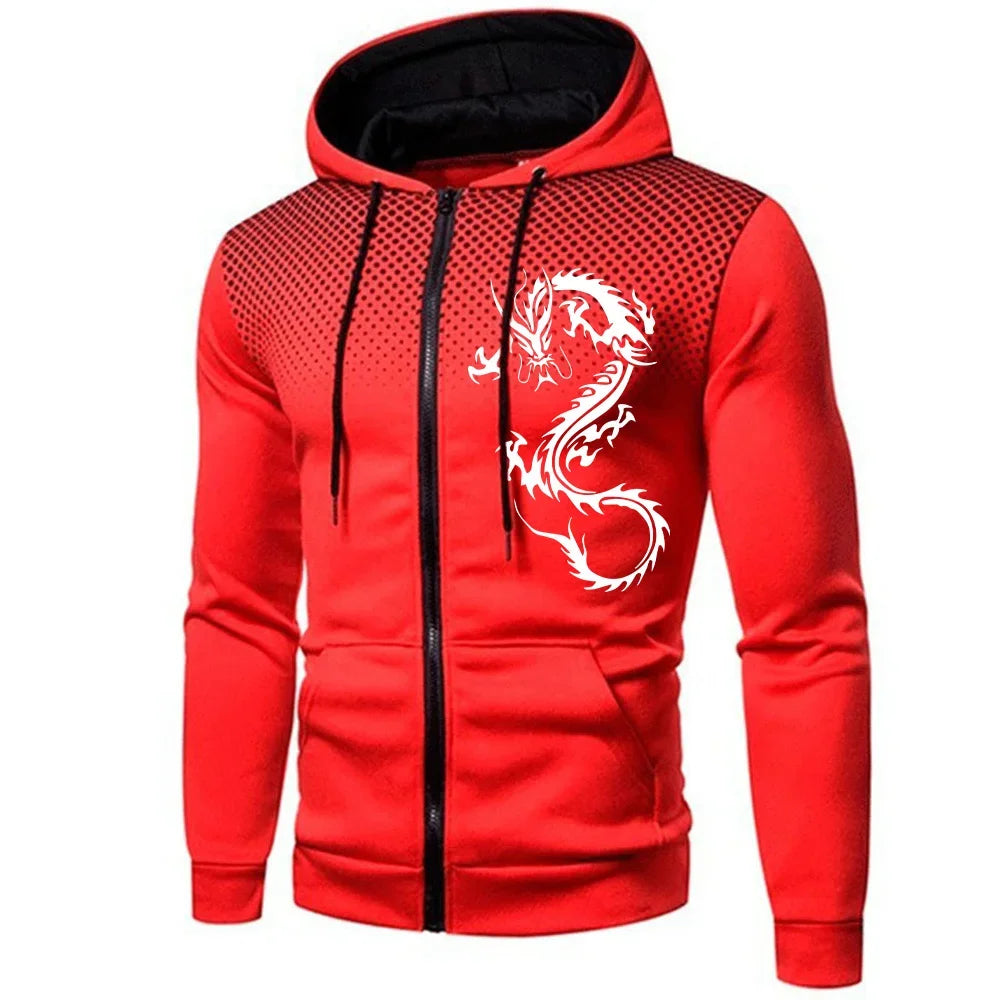 Chinese Dragon Pattern Hoodie for Man High Quality Hooded Long Sleeve Zipper Jacket Autumn Winter Male Casual Sport Jogging Coat