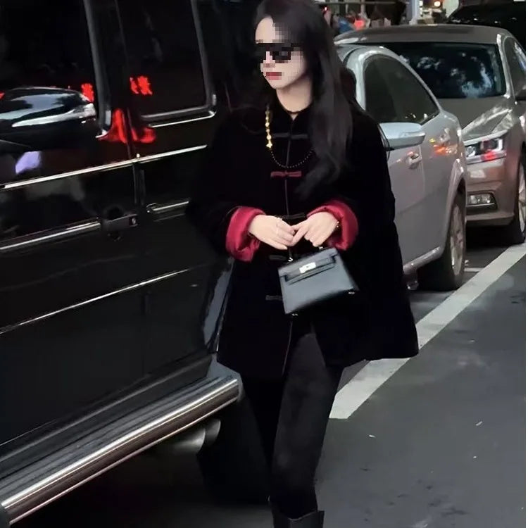 Winter Modern Chinese Coat, Women's Thick Padded Quilted Cotton Jacket with Knotted Buttons, Loose Fit Tang Suit