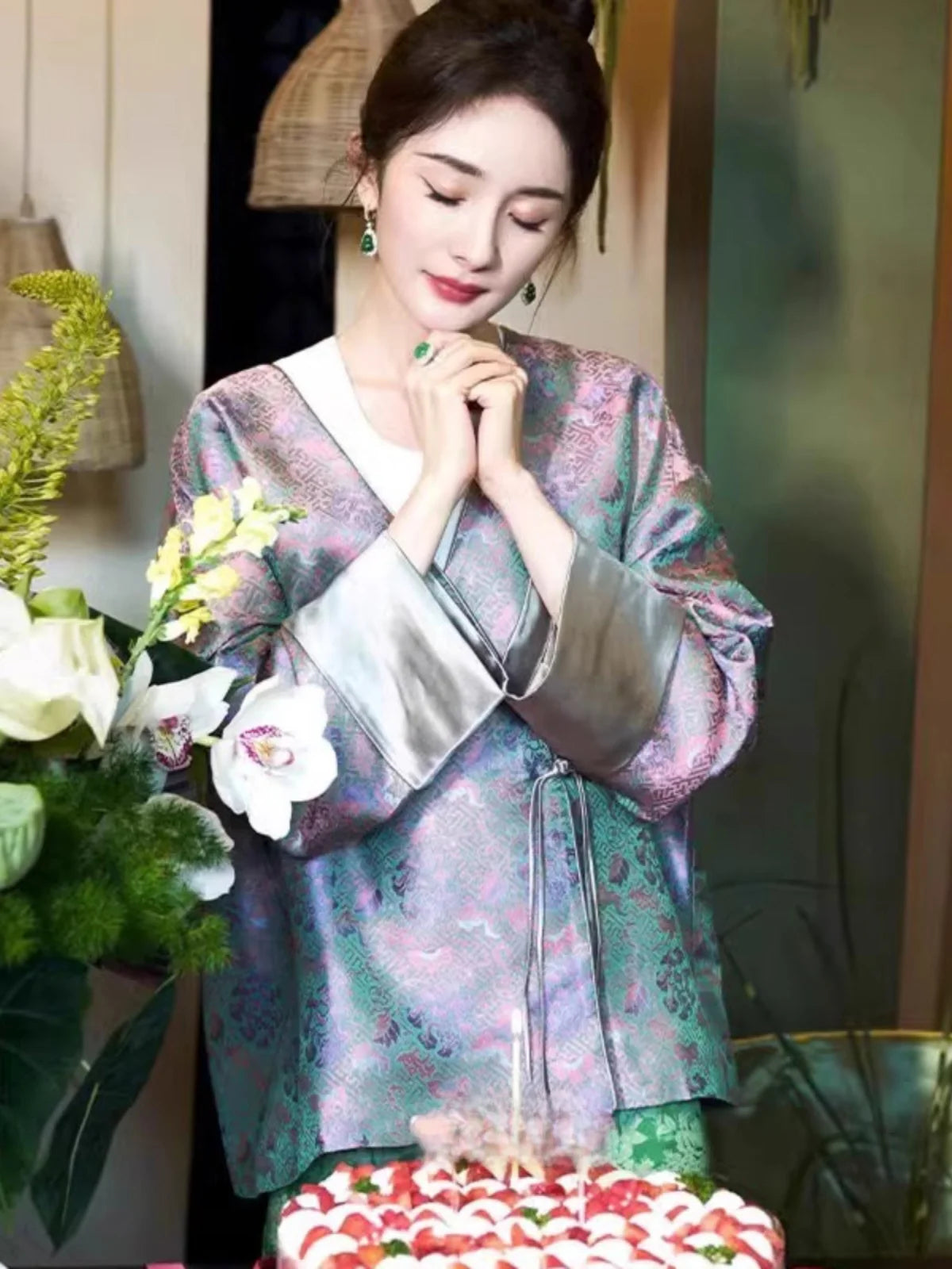 New Chinese Sle Song Jin Embroidered Jaet Women's High-End V-ne Belted Open Cardigan Top Autumn Loose Fit Long Sve