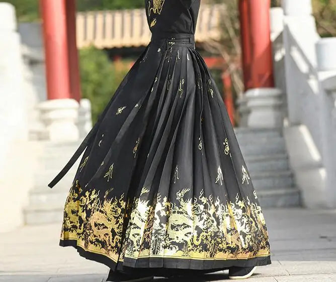 Traditional Chinese Modern Hanfu Men Horse Face Skirt Vest Mamianqun Embroidery Top Horse Face Skirt Two Piece Set 2024