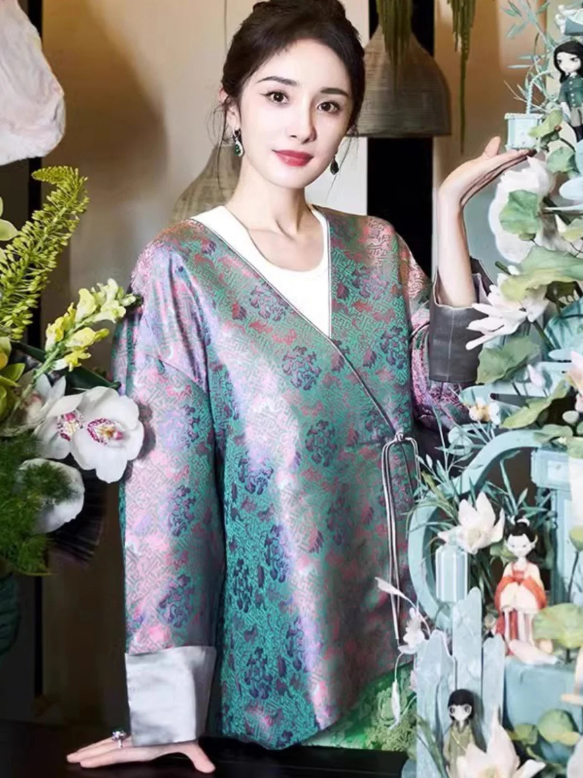 New Chinese Sle Song Jin Embroidered Jaet Women's High-End V-ne Belted Open Cardigan Top Autumn Loose Fit Long Sve