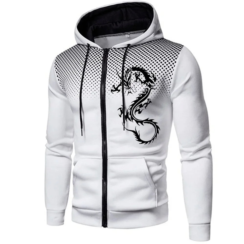 Chinese Dragon Pattern Hoodie for Man High Quality Hooded Long Sleeve Zipper Jacket Autumn Winter Male Casual Sport Jogging Coat