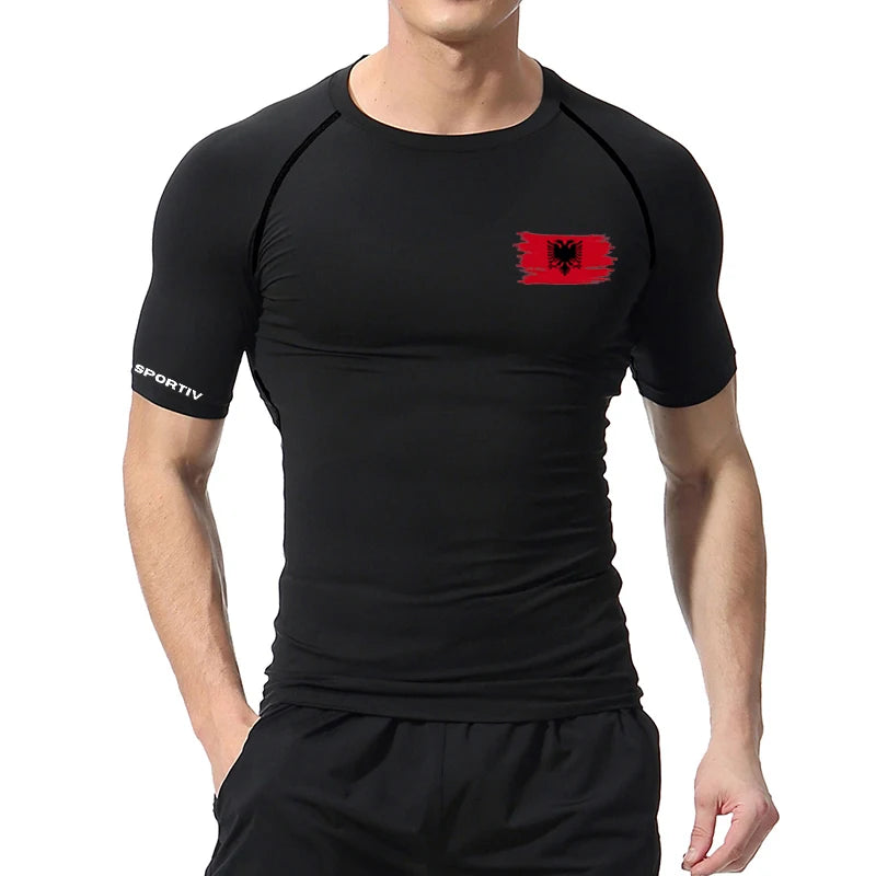 Patriotic Compression Shirt for Men Flag Print Short Sleeve Tops Baselayer Athletic Quick Dry Gym Workout Running T-shirts Tees