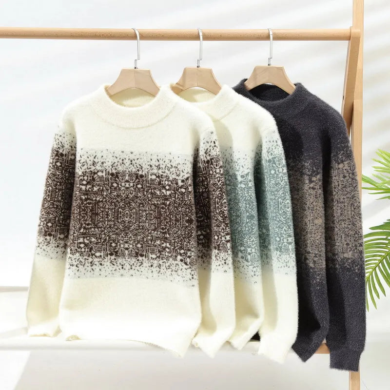 Retro Contrasting Men's Brand Clothing/ Autumn Winter Casual Cashmere Knitted Pullover/ Men's Warm Round Neck Base Sweater