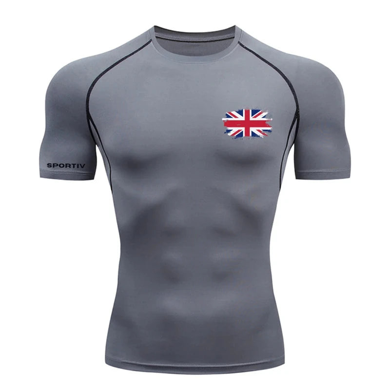 Patriotic Compression Shirt for Men Flag Print Short Sleeve Tops Baselayer Athletic Quick Dry Gym Workout Running T-shirts Tees