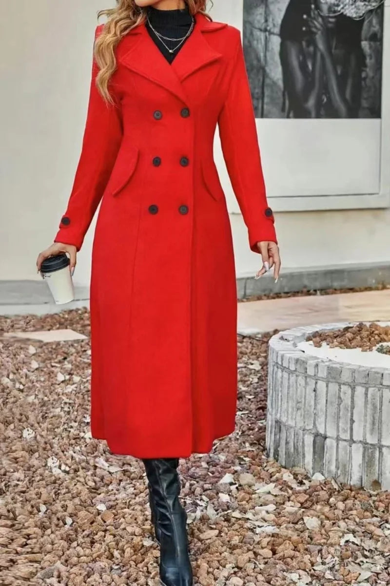 European and American autumn and winter fashion women's lining double-breasted woolen coat, temperament women's slimming over-th