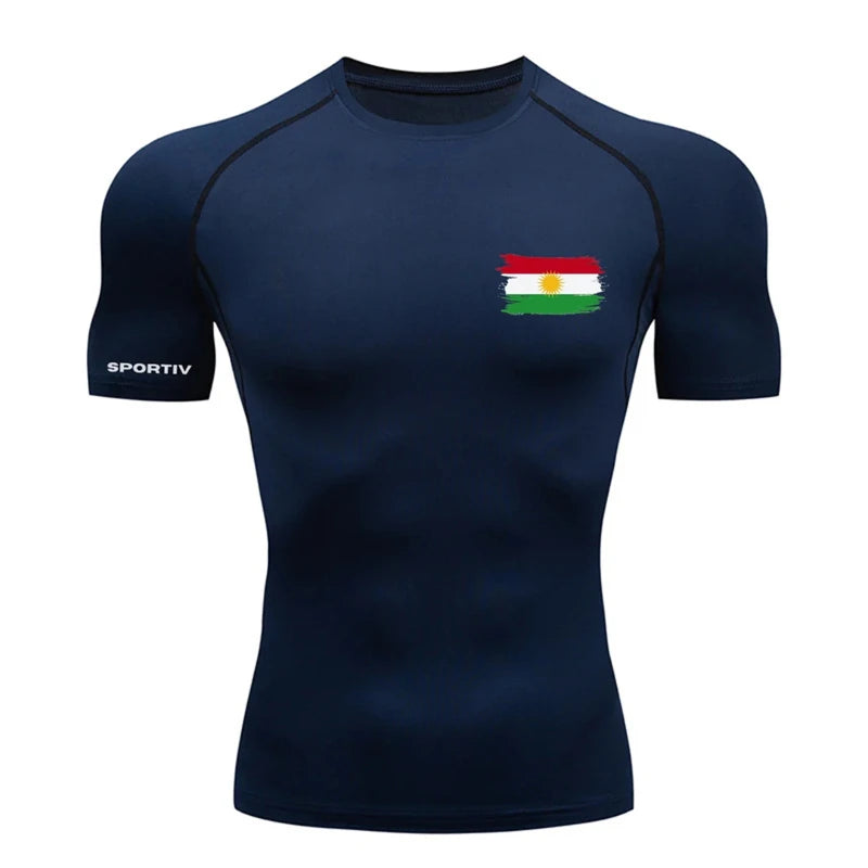Patriotic Compression Shirt for Men Flag Print Short Sleeve Tops Baselayer Athletic Quick Dry Gym Workout Running T-shirts Tees