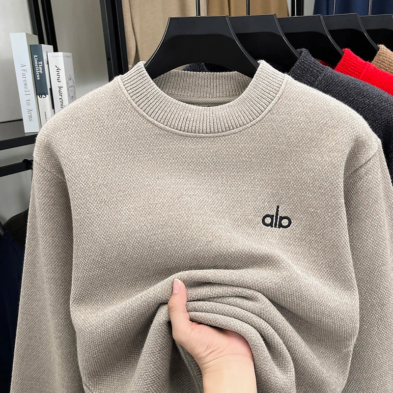 2025 New Men's Ferret Fleece Sweater Winter Collection Thick Knitted Sweater with Velvet Sweater Loose Round Neck Sweater