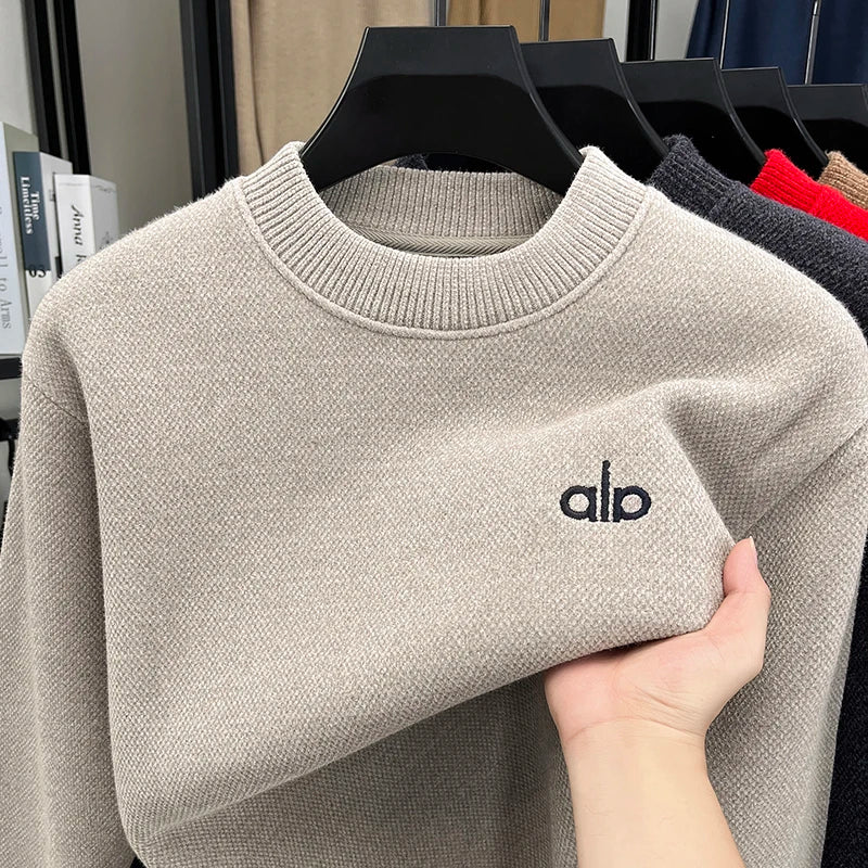 2025 New Men's Ferret Fleece Sweater Winter Collection Thick Knitted Sweater with Velvet Sweater Loose Round Neck Sweater