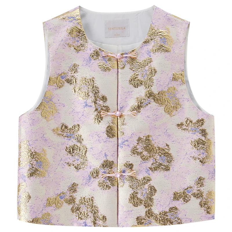 SENTUBILA Woman Jacket Vests National Wind Chinese Style Round-neck Three-color Vest Top Short Sleeveless Vest 153JD1942