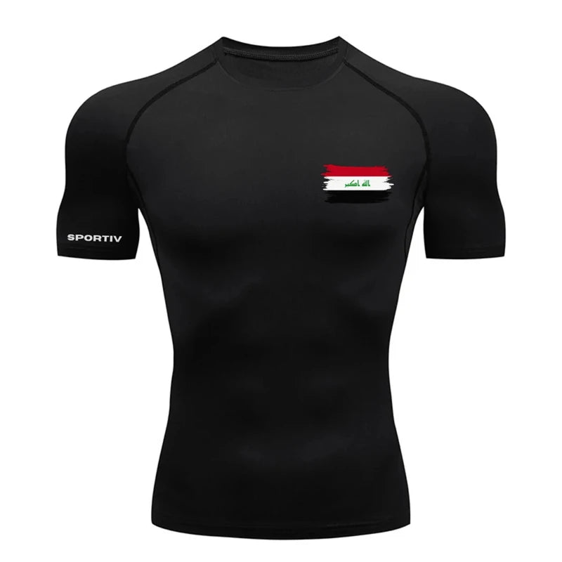 Patriotic Compression Shirt for Men Flag Print Short Sleeve Tops Baselayer Athletic Quick Dry Gym Workout Running T-shirts Tees
