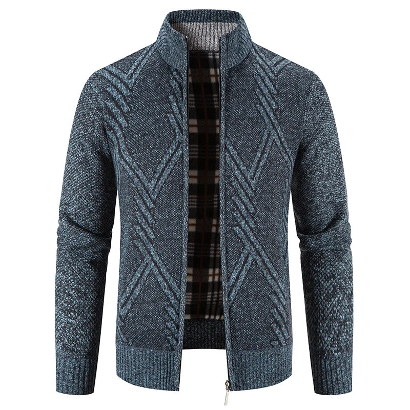 Winter Men's Fleece Cardigan Christmas Knit Sweater Coat Business Casual Jacket High Quality Male Wool Cashmere Clothing