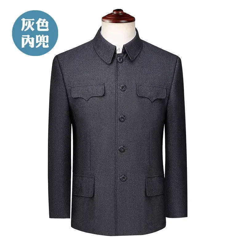 Autumn Stand-up Collar Overcoat Trousers Suit Middle-aged Chinese Style Loose Casual High Street Jackets Pants Set/single Pice