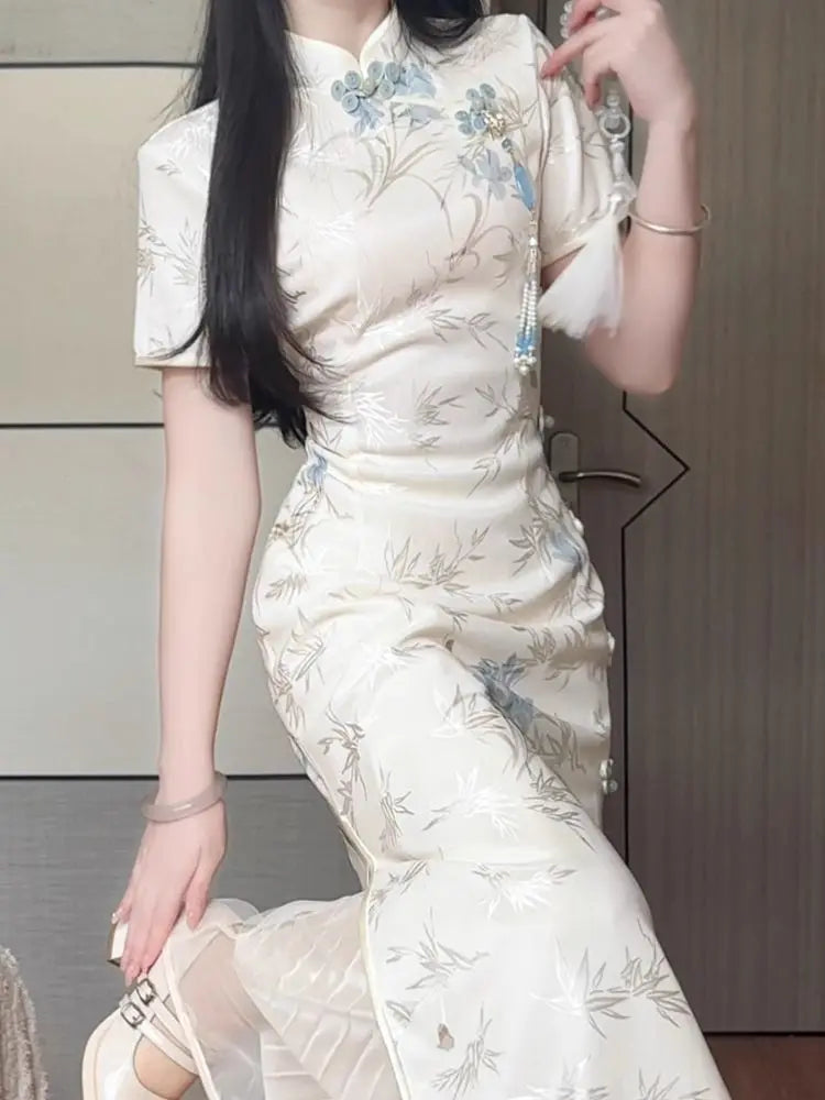 Chinese Cheongsam Dress - Elegant Modernized Long Skirt, High-End Traditional Outfit for Women