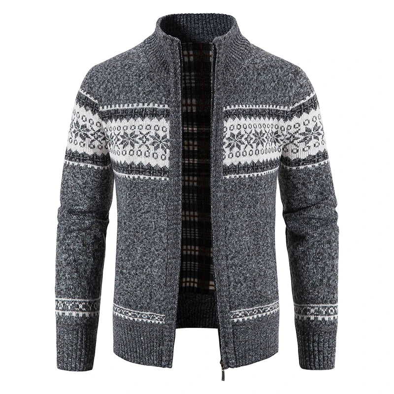 Winter Men's Fleece Cardigan Christmas Knit Sweater Coat Business Casual Jacket High Quality Male Wool Cashmere Clothing