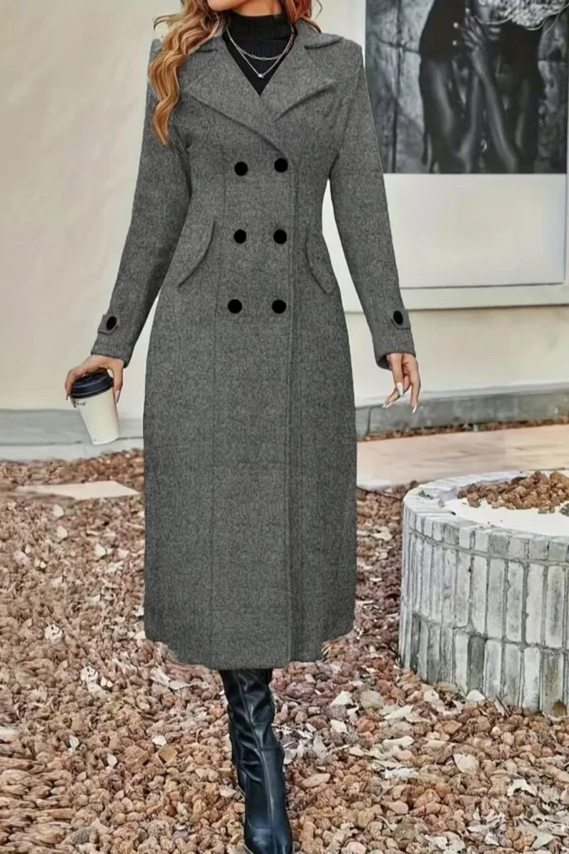 European and American autumn and winter fashion women's lining double-breasted woolen coat, temperament women's slimming over-th