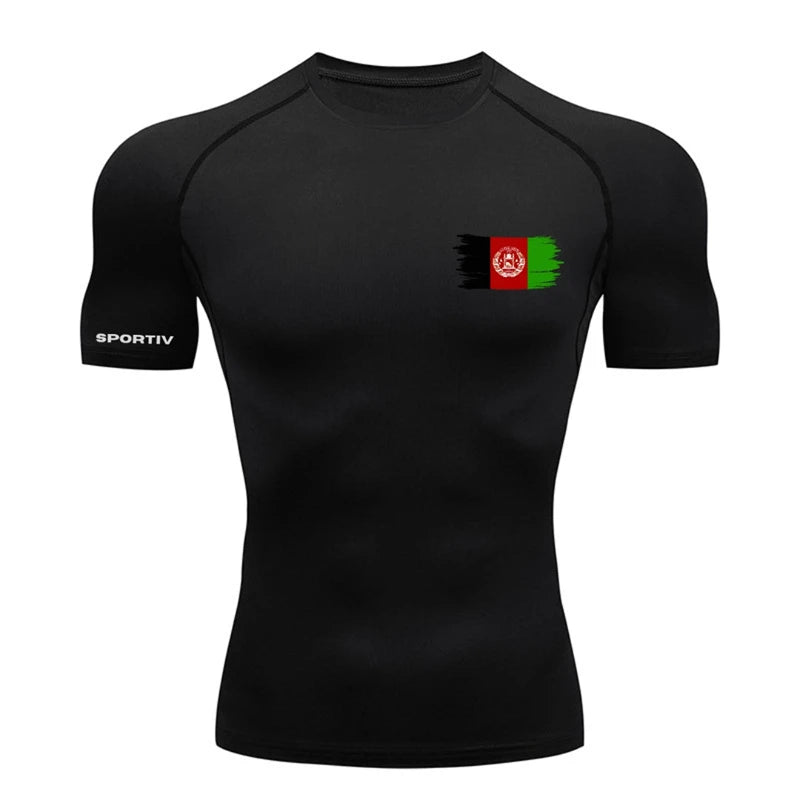 Patriotic Compression Shirt for Men Flag Print Short Sleeve Tops Baselayer Athletic Quick Dry Gym Workout Running T-shirts Tees