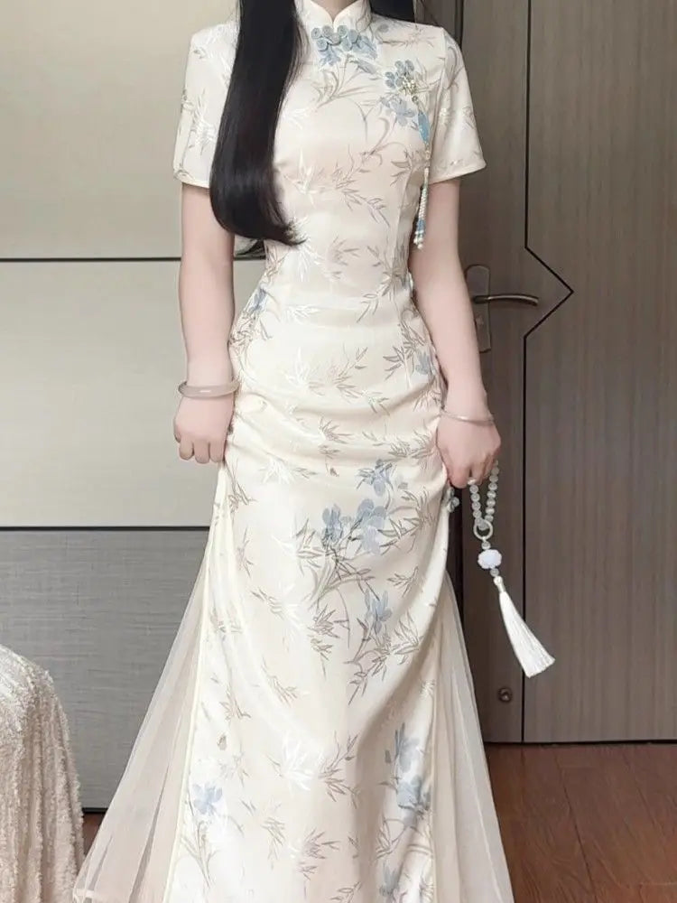 Chinese Cheongsam Dress - Elegant Modernized Long Skirt, High-End Traditional Outfit for Women