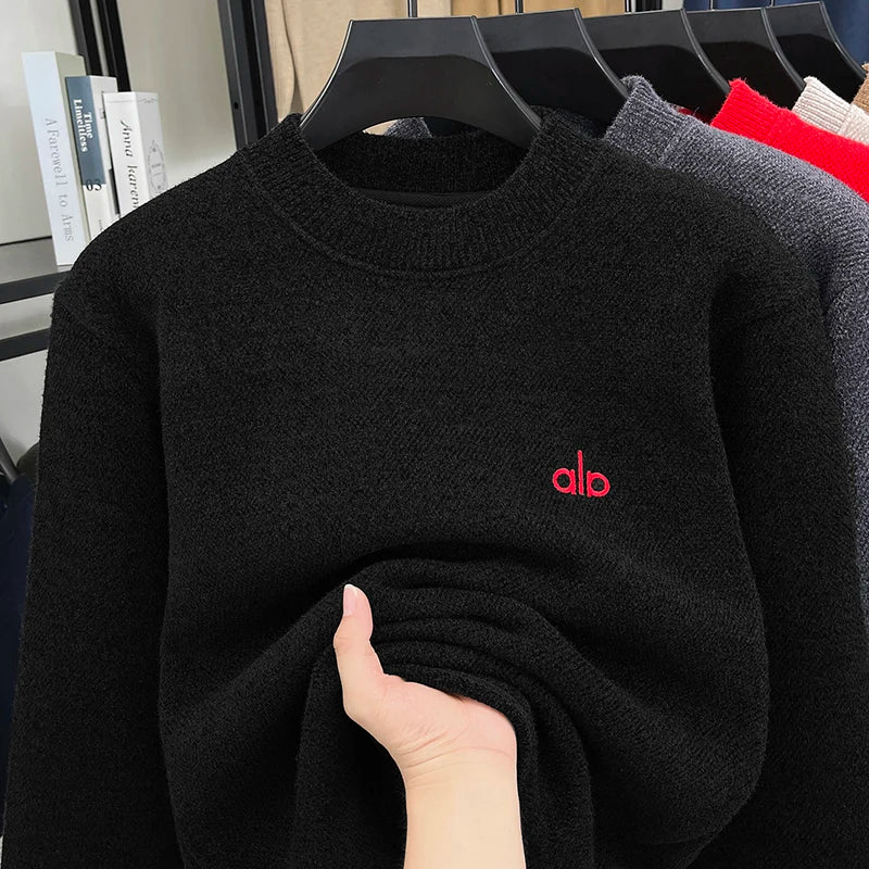 2025 New Men's Ferret Fleece Sweater Winter Collection Thick Knitted Sweater with Velvet Sweater Loose Round Neck Sweater