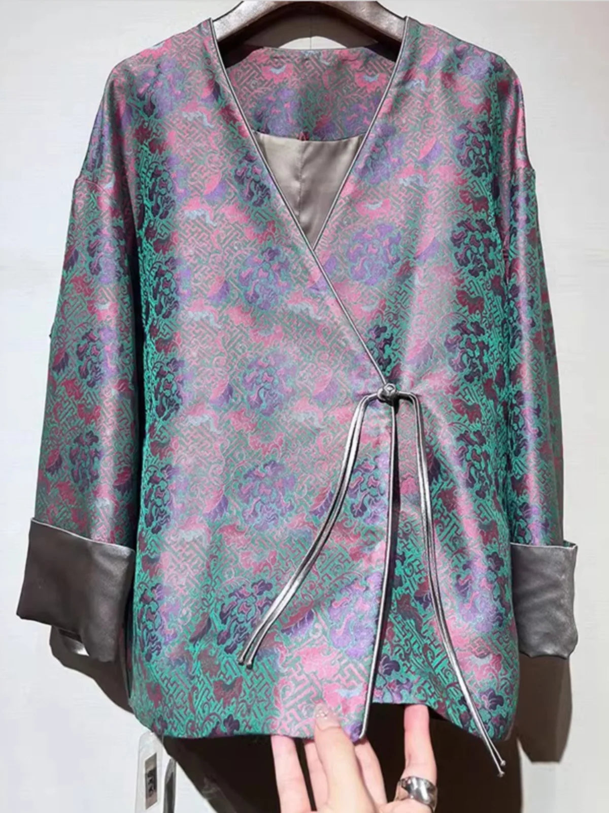 New Chinese Sle Song Jin Embroidered Jaet Women's High-End V-ne Belted Open Cardigan Top Autumn Loose Fit Long Sve