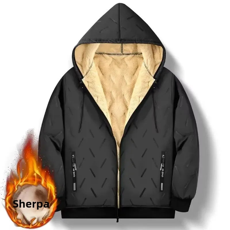 Lamb Velvet Fleece Lined Thickened Men's Cotton Jacket Winter Outerwear Warm Loose plus Size Dad Style Cotton Coat