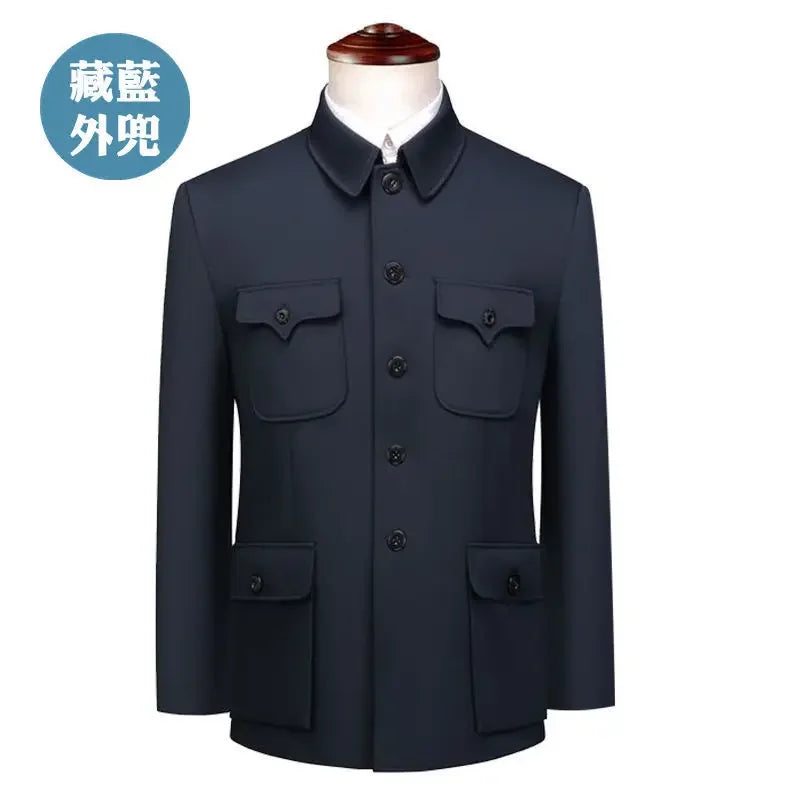 Autumn Stand-up Collar Overcoat Trousers Suit Middle-aged Chinese Style Loose Casual High Street Jackets Pants Set/single Pice